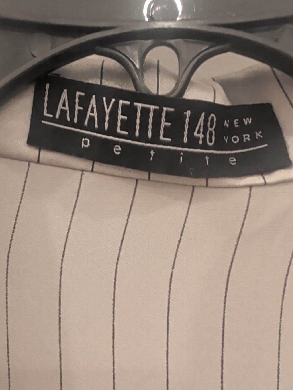 Lafayette 148 New York Gray Satiny Silk Pinstripe Hidden Button-Front Shirt - Picture 2 of 10